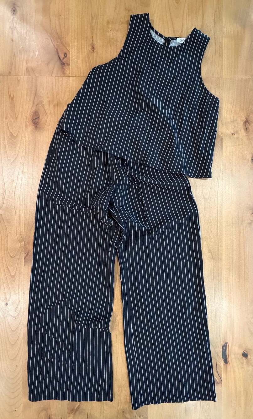 Gee Gee Black and White Pinstripe Sleeveless Top & Wide-Leg Pants 2-Piece Set